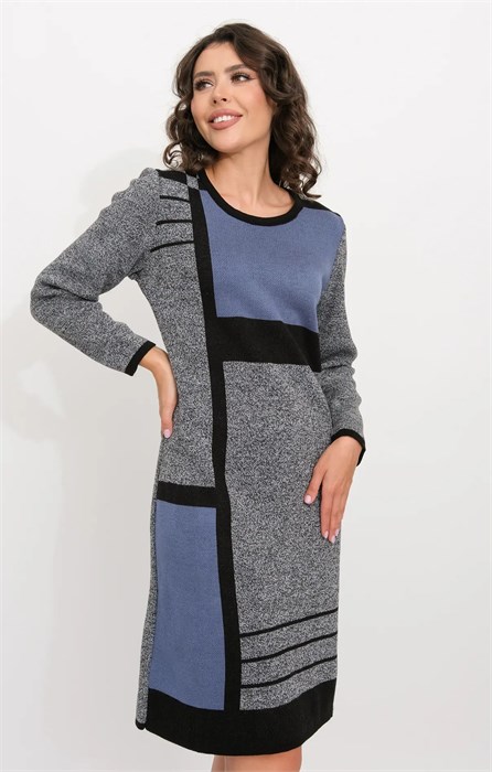 Платье Злата Стиль С 1561/серый-индиго