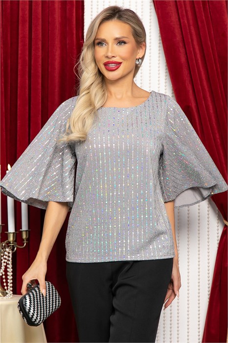 Блуза праздничная Ты ослепляешь! (серая) Б14699-7М Б14699-7М - фото 447318
