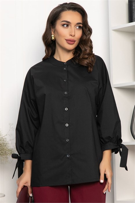 Блуза с завязками Ажур (черная) Б14387-10М Б14387-10М