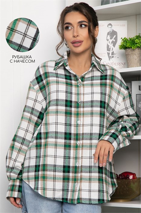 Рубашка оверсайз Дарика (бело-зеленая) Б14263-30М Б14263-30М