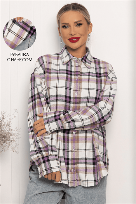 Рубашка оверсайз Дарика (бело-сиреневая) Б14253-30М Б14253-30М
