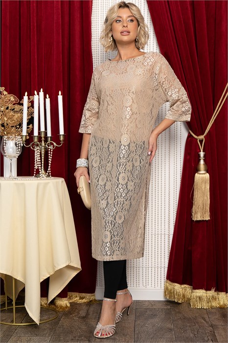 Платье-туника кружевное Ортея (бежевое) П14754-10М П14754-10М